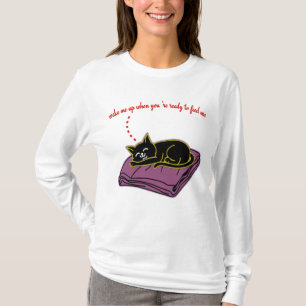 Funny Sleeping Black Cat Long Sleeve Feed Me Shirt