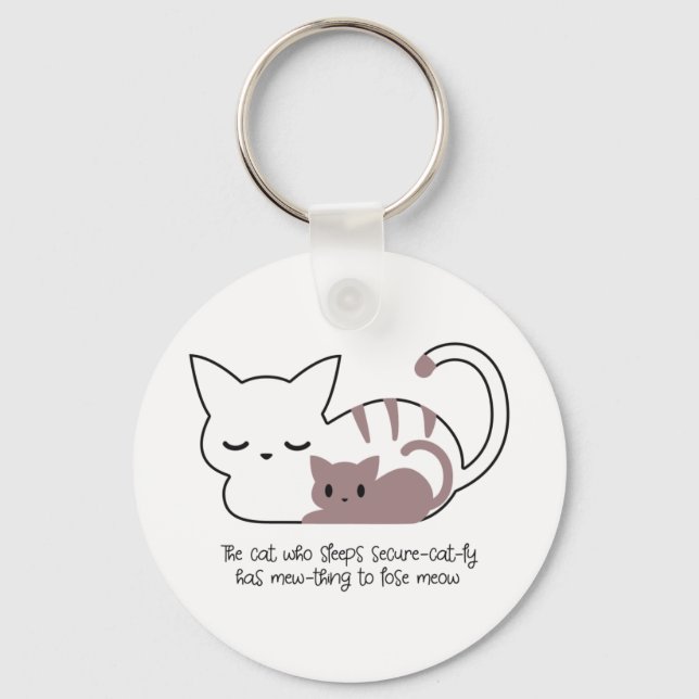 Funny Sleeping Cat Pun and Art II Key Ring (Front)