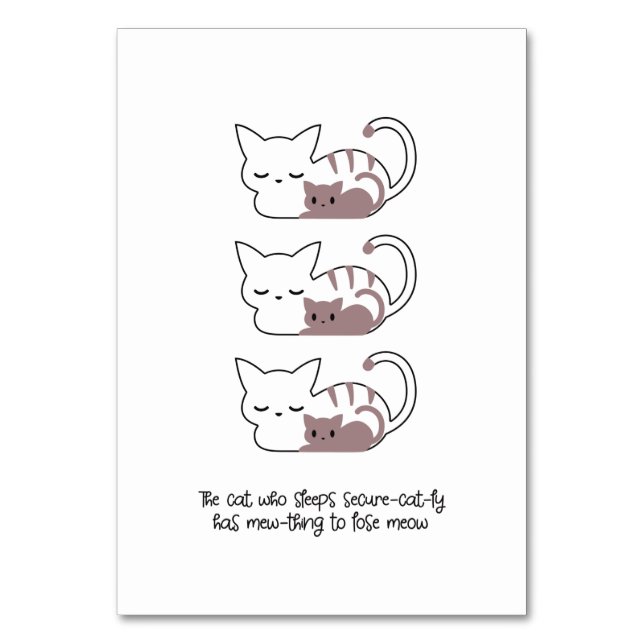 Funny Sleeping Cat Pun and Art II Table Number (Front)