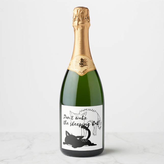 funny sleeping cat sparkling wine label (Front)