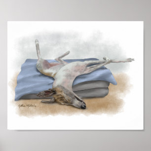 Funny Sleeping Greyhound Cartoon Poster