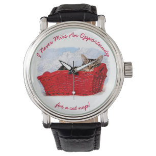 Funny Sleeping Kitten In Red Basket Photo Custom Watch