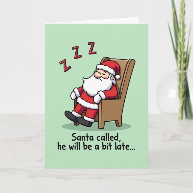 Funny Sleeping Santa Claus Cartoon Christmas Card (Front)
