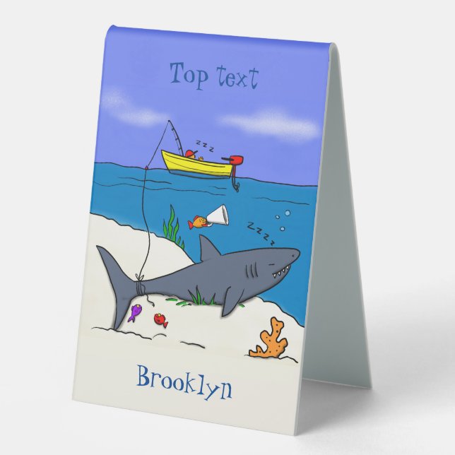 Funny sleeping shark and fishing cartoon (Front)