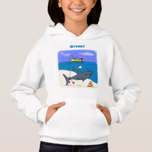 Funny sleeping shark and fishing cartoon