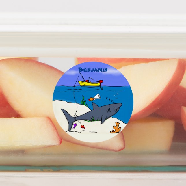 Funny sleeping shark and fishing cartoon (Affixed)