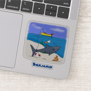 Funny sleeping shark and fishing cartoon