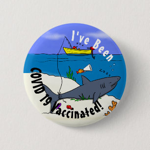 Funny sleeping shark and fishing cartoon 6 cm round badge