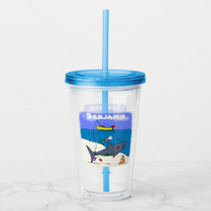 Funny sleeping shark and fishing cartoon acrylic tumbler