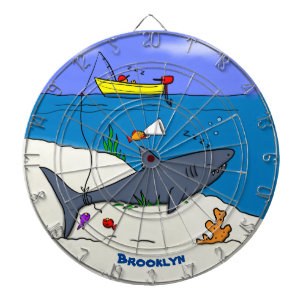 Funny sleeping shark and fishing cartoon dartboard