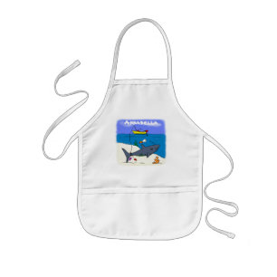 Funny sleeping shark and fishing cartoon kids apron