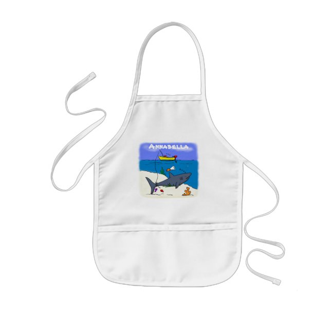 Funny sleeping shark and fishing cartoon kids apron (Front)