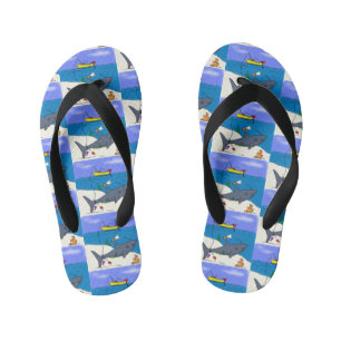 Funny sleeping shark and fishing cartoon kid's thongs