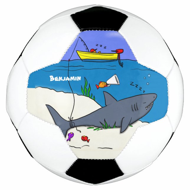 Funny sleeping shark and fishing cartoon soccer ball (Front)