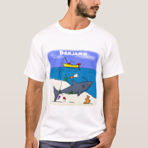 Funny sleeping shark and fishing cartoon T-Shirt