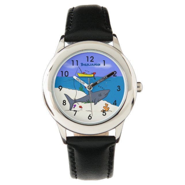 Funny sleeping shark and fishing cartoon watch (Front)