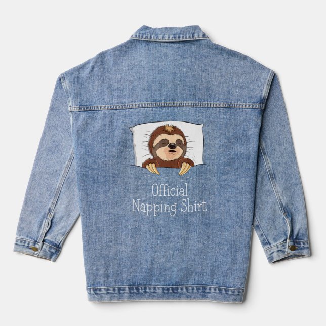 Funny Sleeping Sloth Lover Power Napper Napping  Denim Jacket (Back)