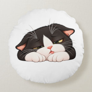 Funny Sleeping Tuxedo Cat Round Pillow – Do Not Di