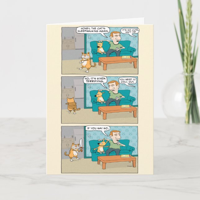 Funny Sleepwalking Cat Birthday Card (Front)