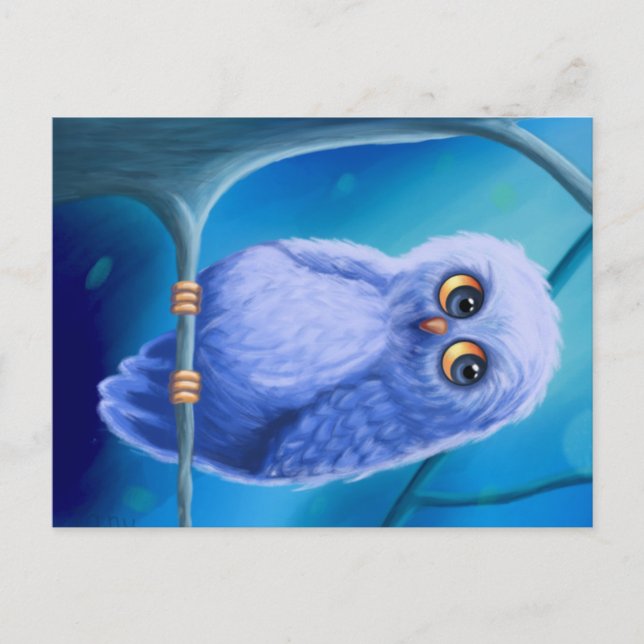 Funny sleepy blue owl Announcement Postcard (Front)