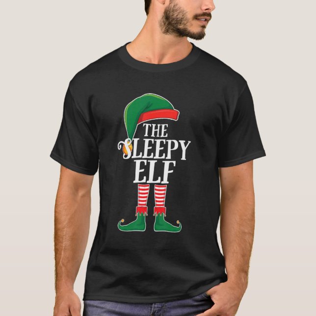 Funny Sleepy Elf Family Group Matching Christmas P T-Shirt (Front)