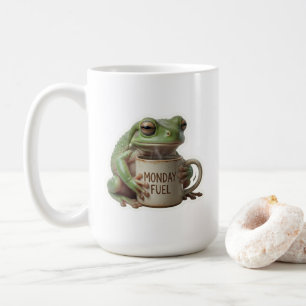 Funny Sleepy Frog Drinking Coffee Monday Fuel Mug