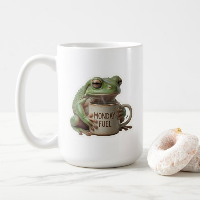 Funny Sleepy Frog Drinking Coffee Monday Fuel Mug (With Donut)