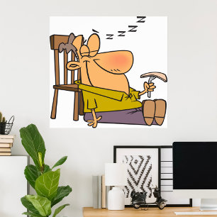 Funny Sleepy Man Napping with Sandwich Poster