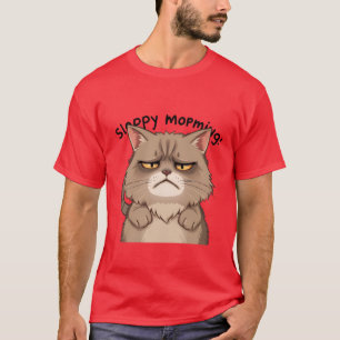 Funny Sleepy Morning Grey Cat Tired ✨🐾🥱 T-Shirt