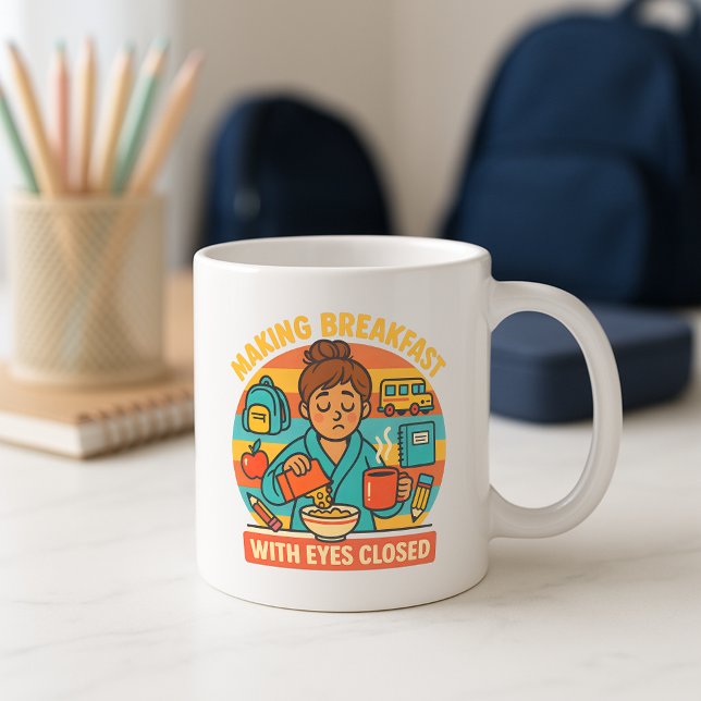 Funny Sleepy Morning Parent Mug; Cute Breakfast Coffee Mug (Creator Uploaded)