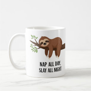 Funny Sleepy Sloth Illustration with Cute Quote Coffee Mug