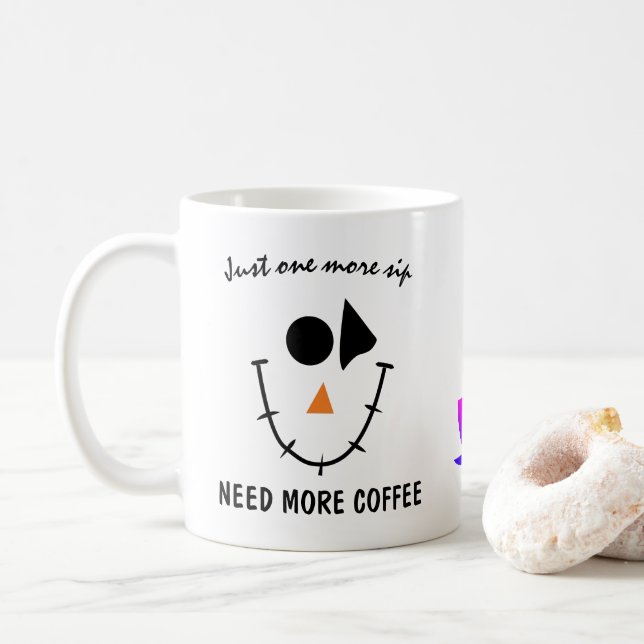 Funny Sleepy Smiling Face. Need More Coffee Coffee Mug (With Donut)