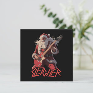 Funny Sleigher Metal Band Rock Santa Christmas Holiday Card
