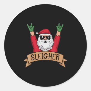 Funny Sleigher Rock N Roll Santa Claus Christmas  Classic Round Sticker