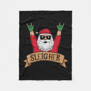 Funny Sleigher Rock N Roll Santa Claus Christmas  Fleece Blanket