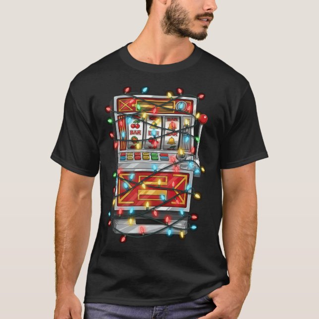 Funny Slot Machine Christmas Graphics Lights Lover T-Shirt (Front)