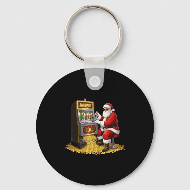 Funny Slot Machine Santa Christmas Graphic Casino  Key Ring (Front)