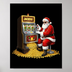 Funny Slot Machine Santa Christmas Graphic Casino  Poster