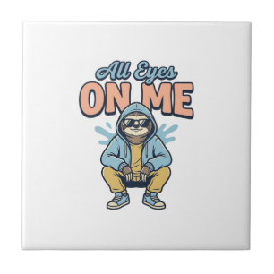 Funny Sloth All Eyes On Me Vintage Vector Design_1 Ceramic Tile