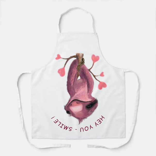 Funny Sloth Apron Smile - Custom Text (Front)