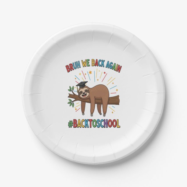 Funny Sloth Back to School Paper Plate (Front)