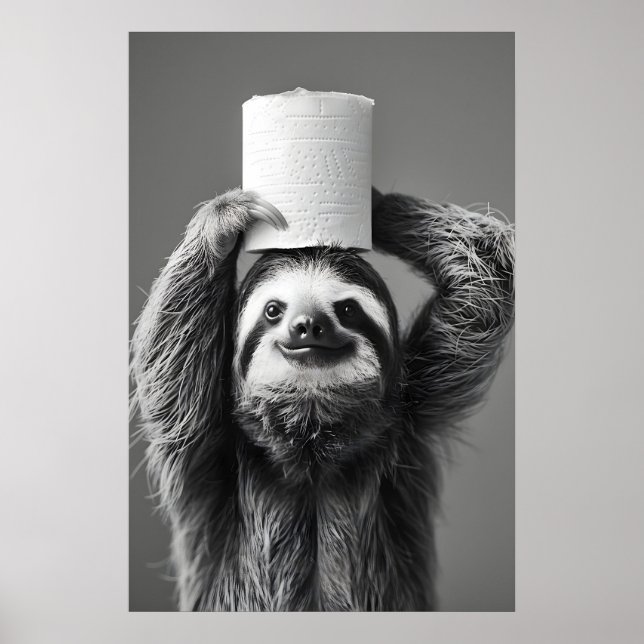 Funny Sloth Bathroom Art Print, Toilet Paper Roll Poster (Front)