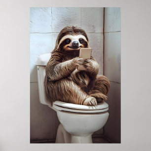 Funny Sloth Bathroom Art Vintage Toilet Humour Poster