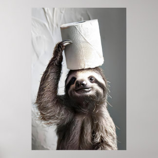 Funny Sloth Bathroom Wall Art, Hilarious Sloth Poster