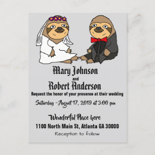 Funny Sloth Bride and Groom Wedding Invitation Postcard