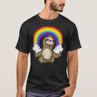 Funny Sloth Buddha Zen Yoga Meditation Rainbow  T-Shirt