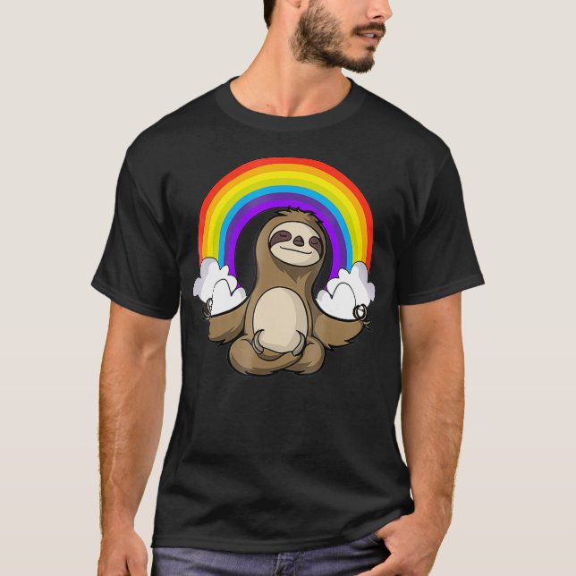Funny Sloth Buddha Zen Yoga Meditation Rainbow  T-Shirt (Front)