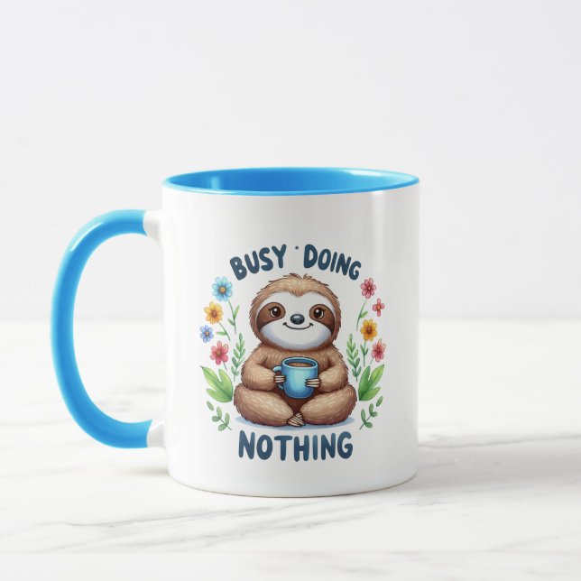 Funny sloth busy word art mug (Left)
