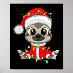 Funny Sloth Christmas Lights Santa Costume Cute An Poster