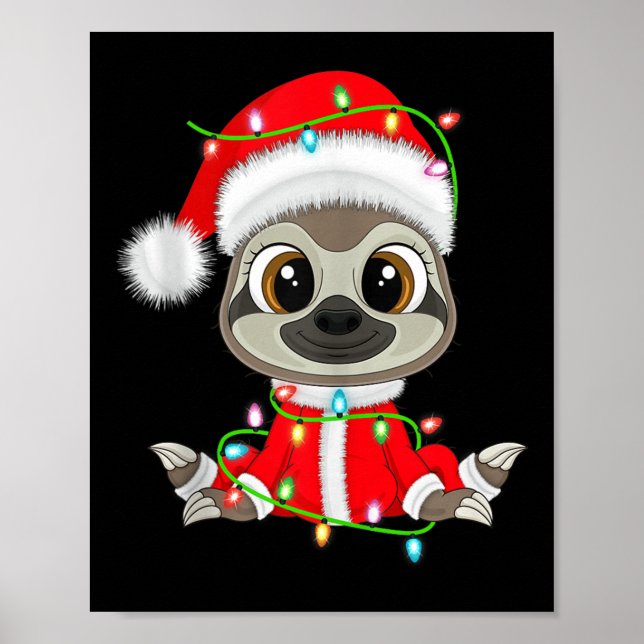 Funny Sloth Christmas Lights Santa Costume Cute An Poster (Front)